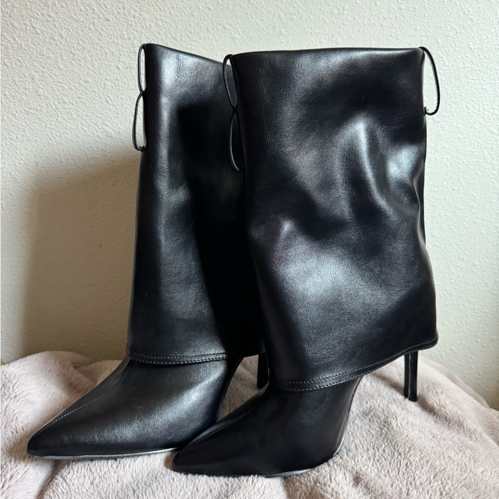 Black Faux Leather Stiletto Boots